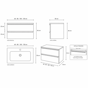 Mueble de baño Ateca suspendido con lavabo de porcelana integrado - Imagen 5