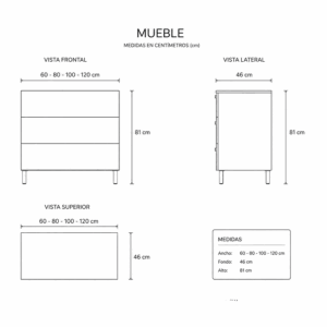 Mueble de baño Britanic con tres cajones, patas y lavabo porcelánico - Imagen 4