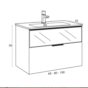 Mueble de baño Mirko suspendido de dos cajones con cristal decorativo y lavabo porcelana - Imagen 11