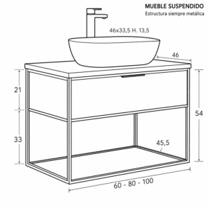 Mueble de baño Estructura suspendido con tapa y lavabo sobre encimera incluido - Imagen 5