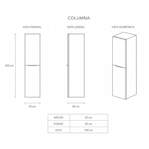 Columna de baño suspendida Ikon con dos puertas, plano con medidas