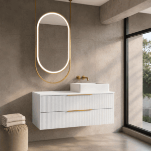 Mueble suspendido Júpiter con tapa solid surface blanca para lavabo sobre encimera - Imagen 5