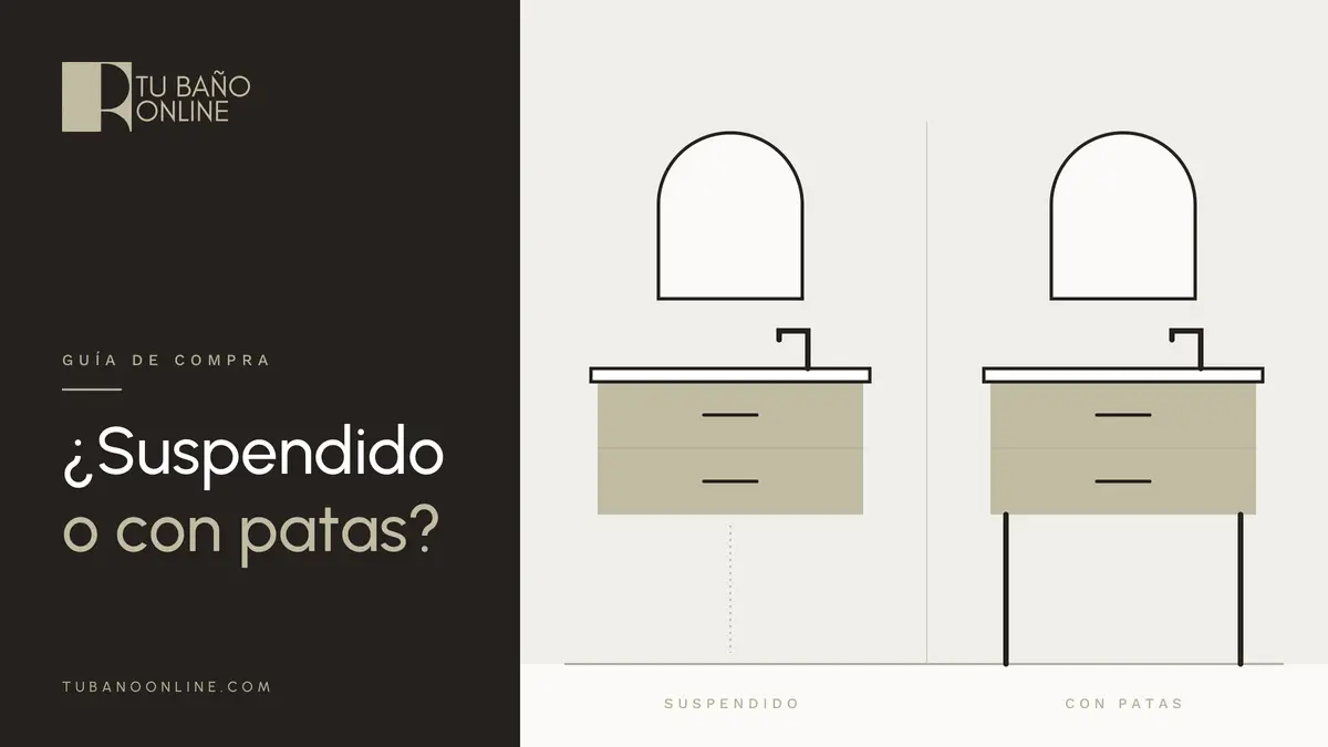 Ilustración de un mueble de baño suspendido junto a un mueble de baño con patas