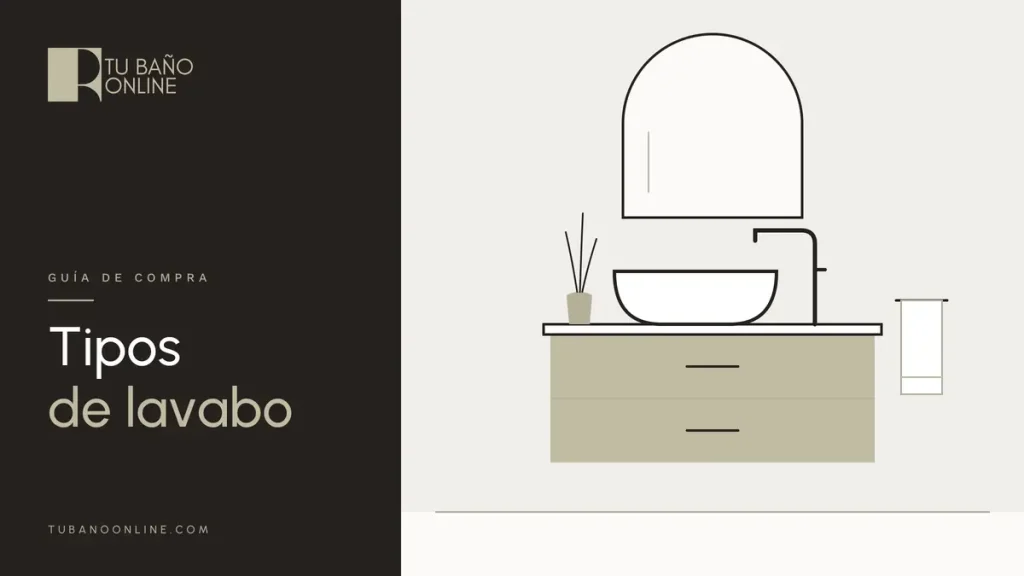 Ilustración de un mueble de baño con lavabo sobre encimera, grifo de caño alto y espejo